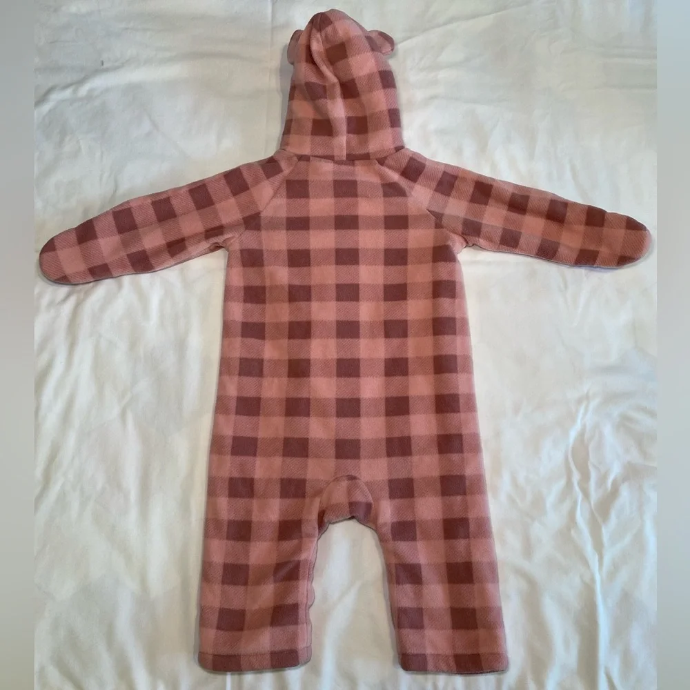 One-Piece Onesie | Kids 12-18M | Fleece Pink Plaid Bear - Picture 3 of 7